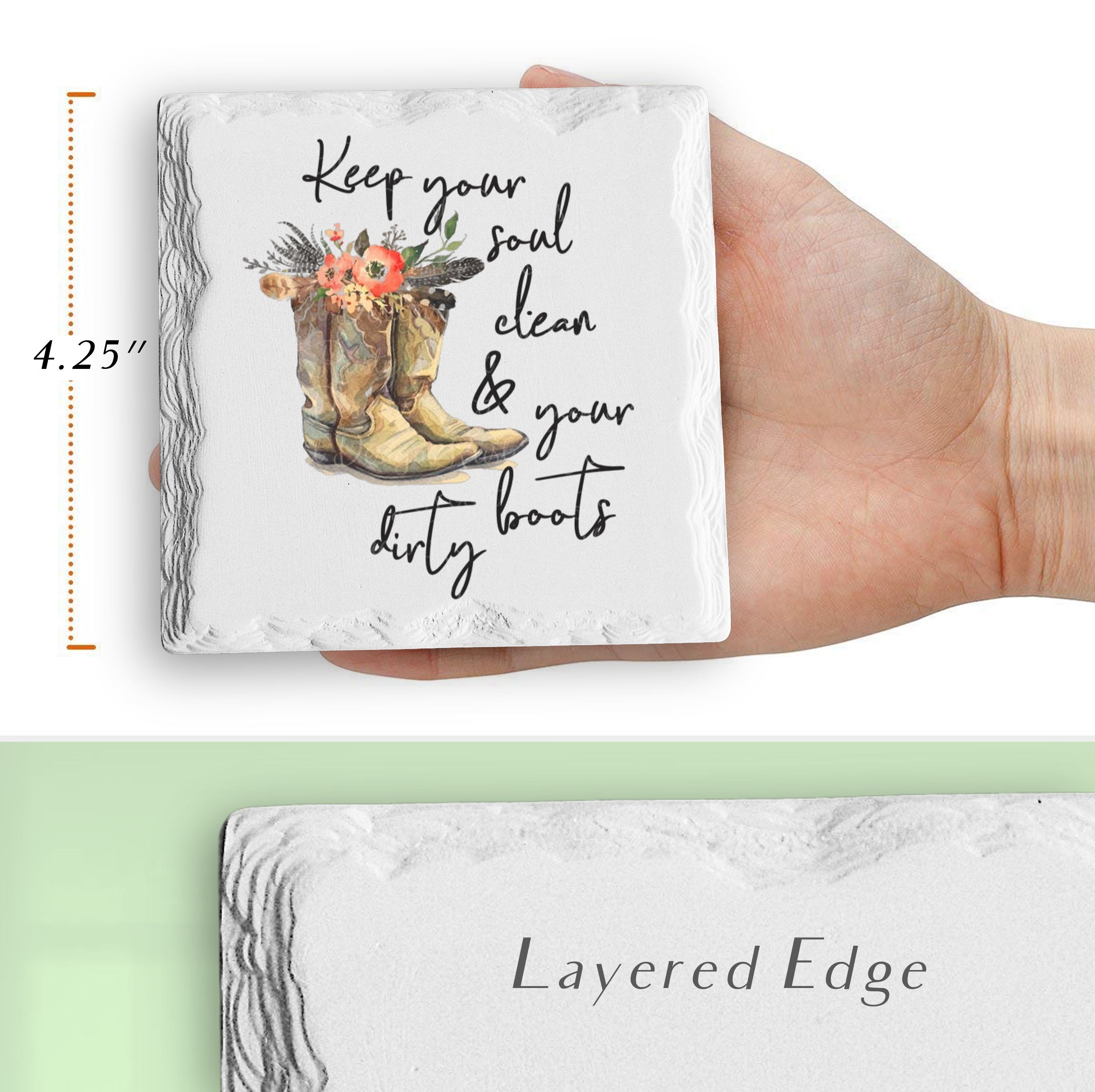 Square Layered Edge Absorbent Stone Coaster - Full Bleed 2