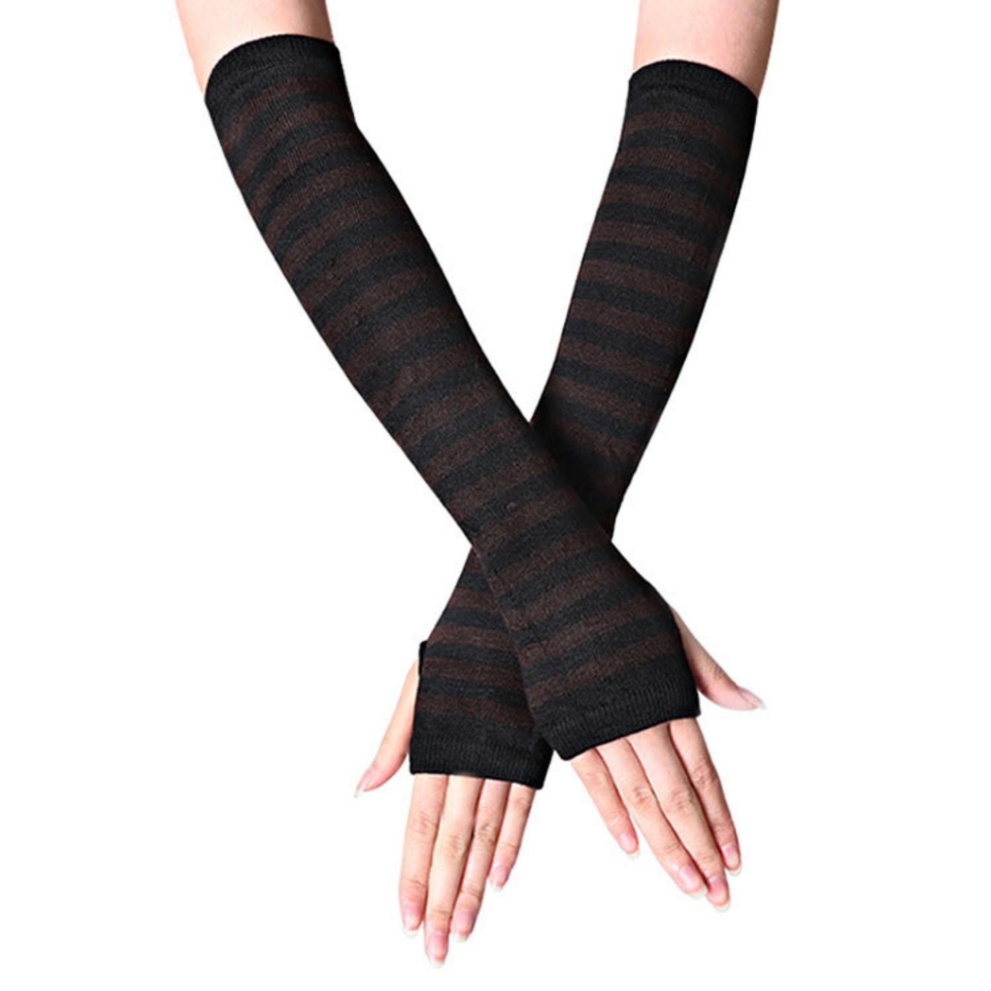Knit Arm Stripe Warmer Gloves 5