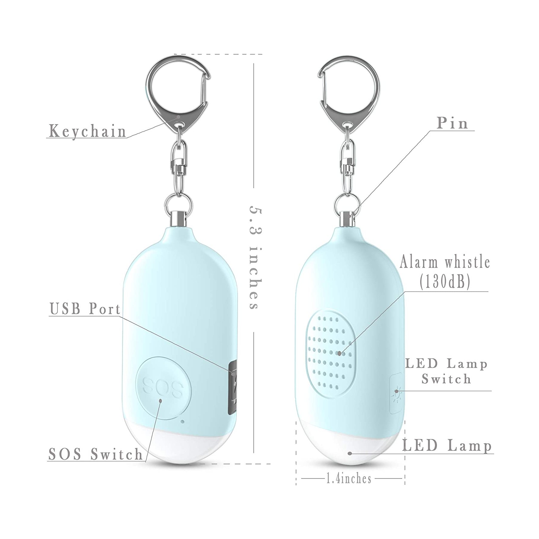 USB Rechargeable Security Personal Alarm Keychain 2