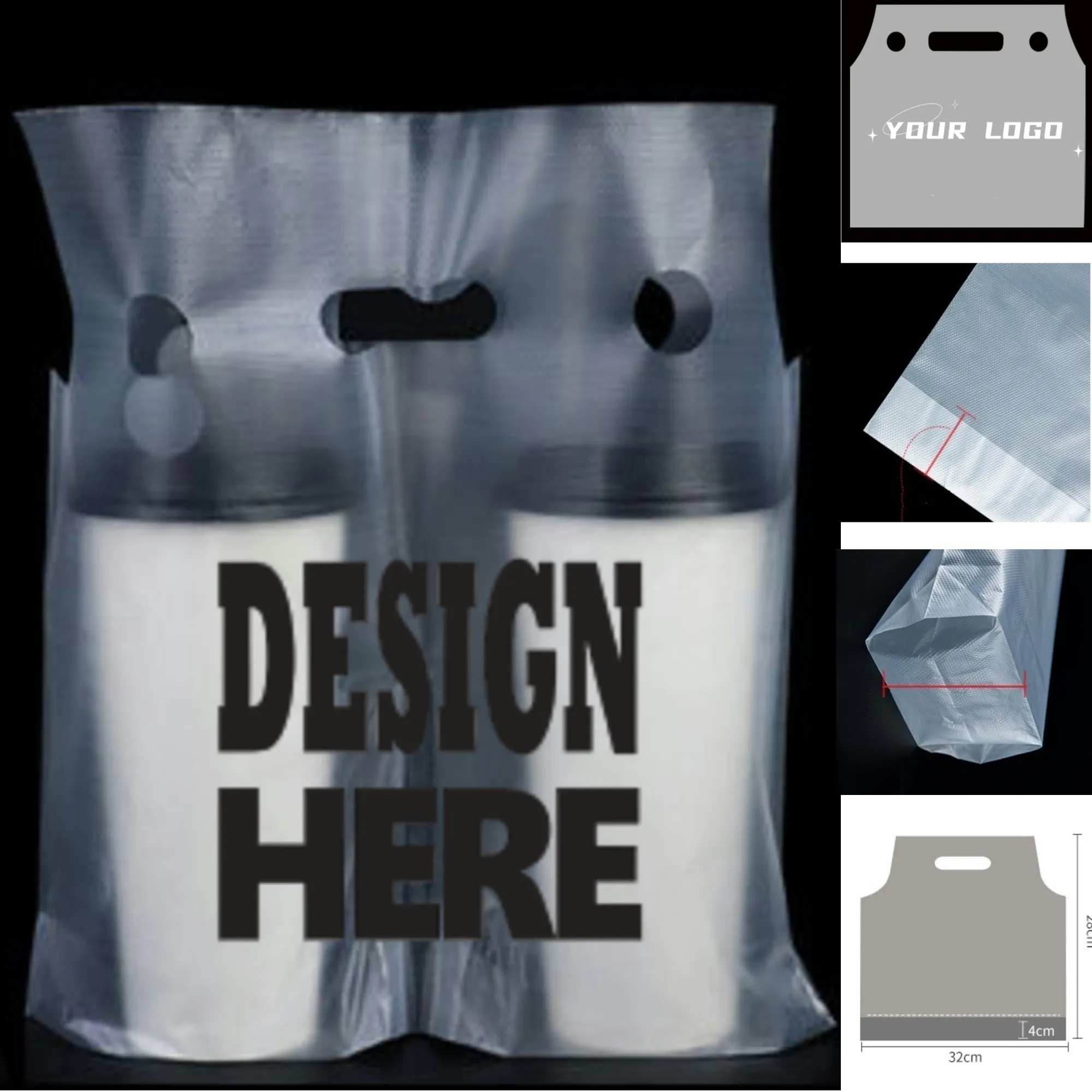 Clear double-cup plastic Bag with Handle 2