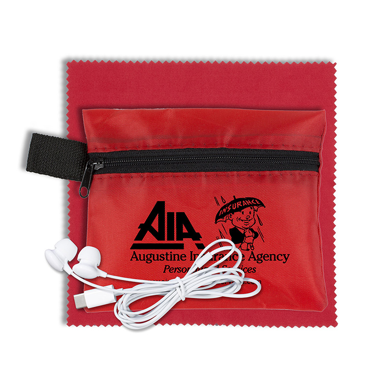 Mobile Tech Earbud Kit with Microfiber Cleaning Cloth In Zipper Pouch 13