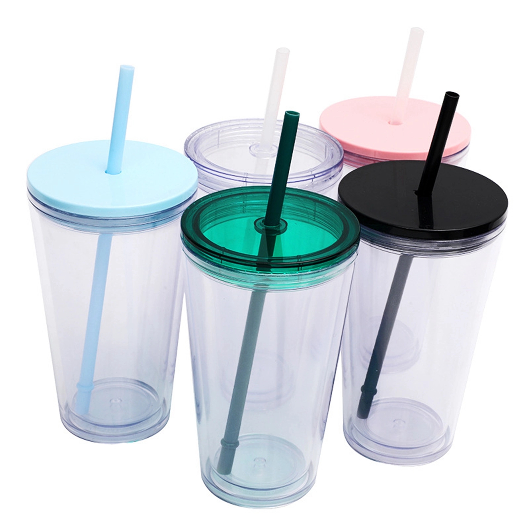 16 Oz. Double Wall Clear Plastic Tumbler with Straw 2