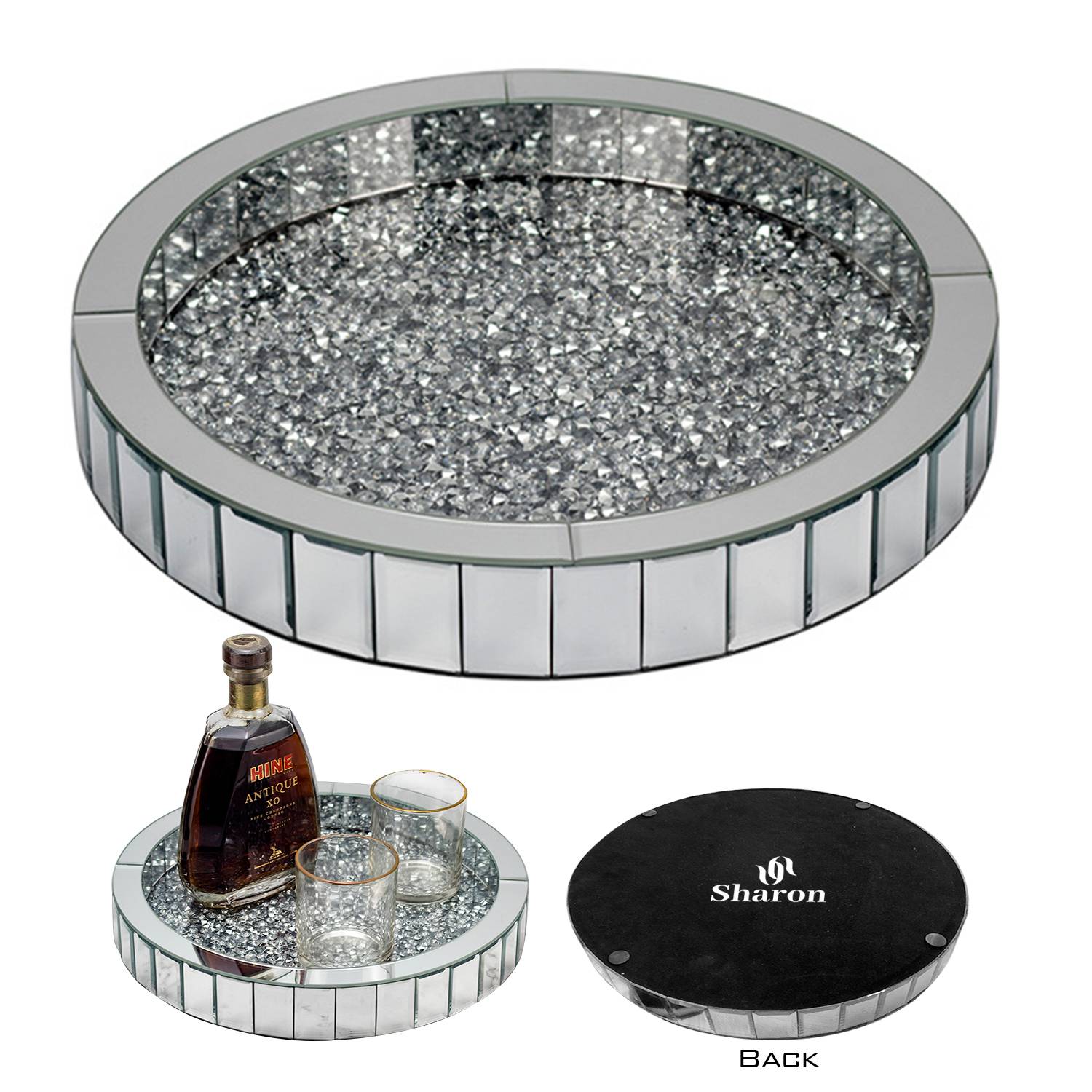 Silver Round Glass Decorative Storage Tray 2