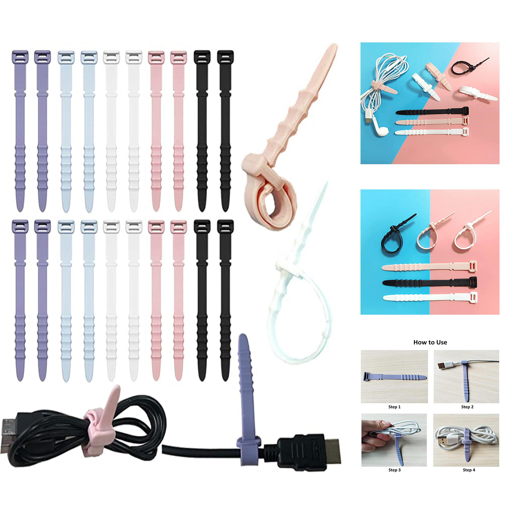 4.5 Cord Tie Reusable Silicone Zip Tie