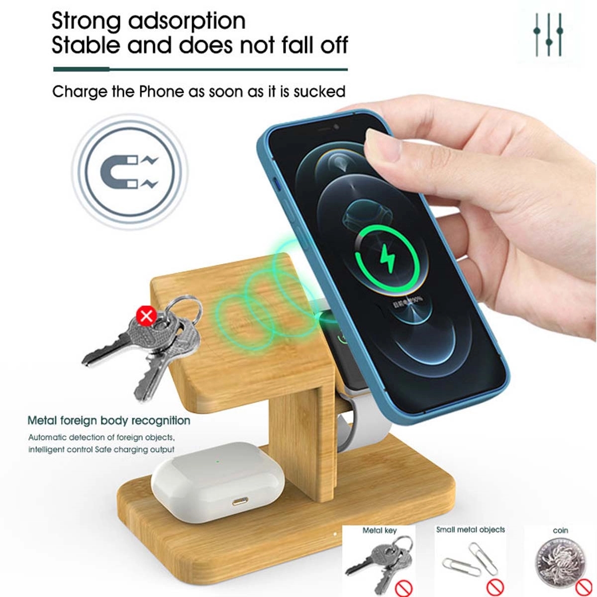 3 in 1 Bamboo Wireless Charging Station 2