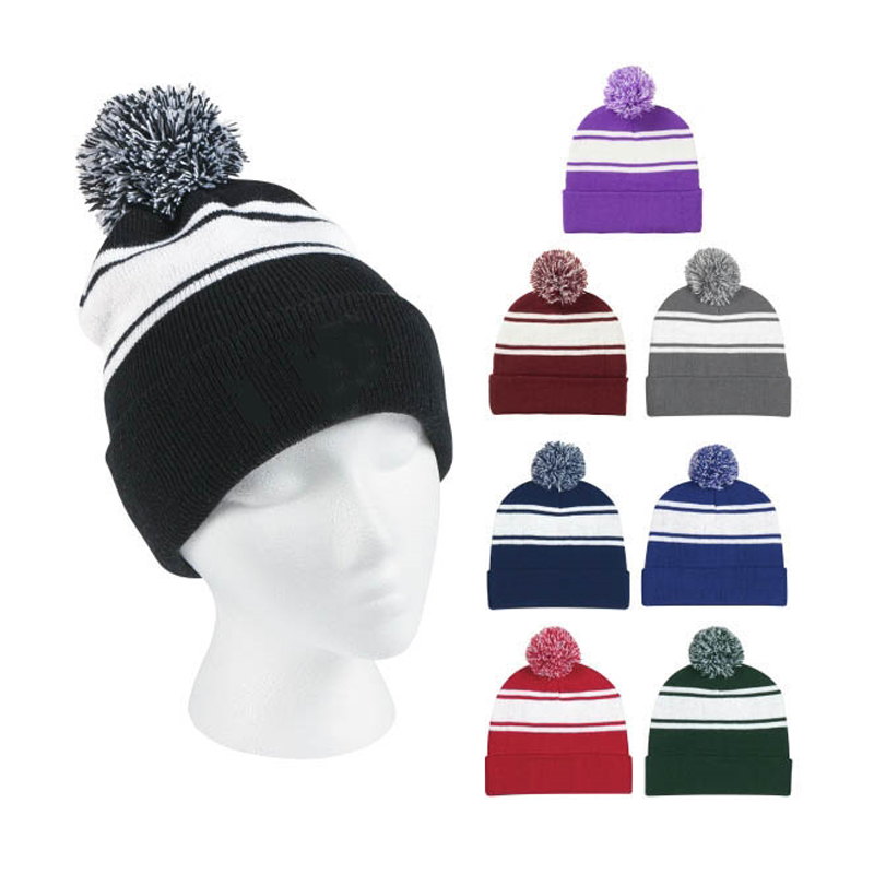 Two-Tone Knit Pom Beanie 2