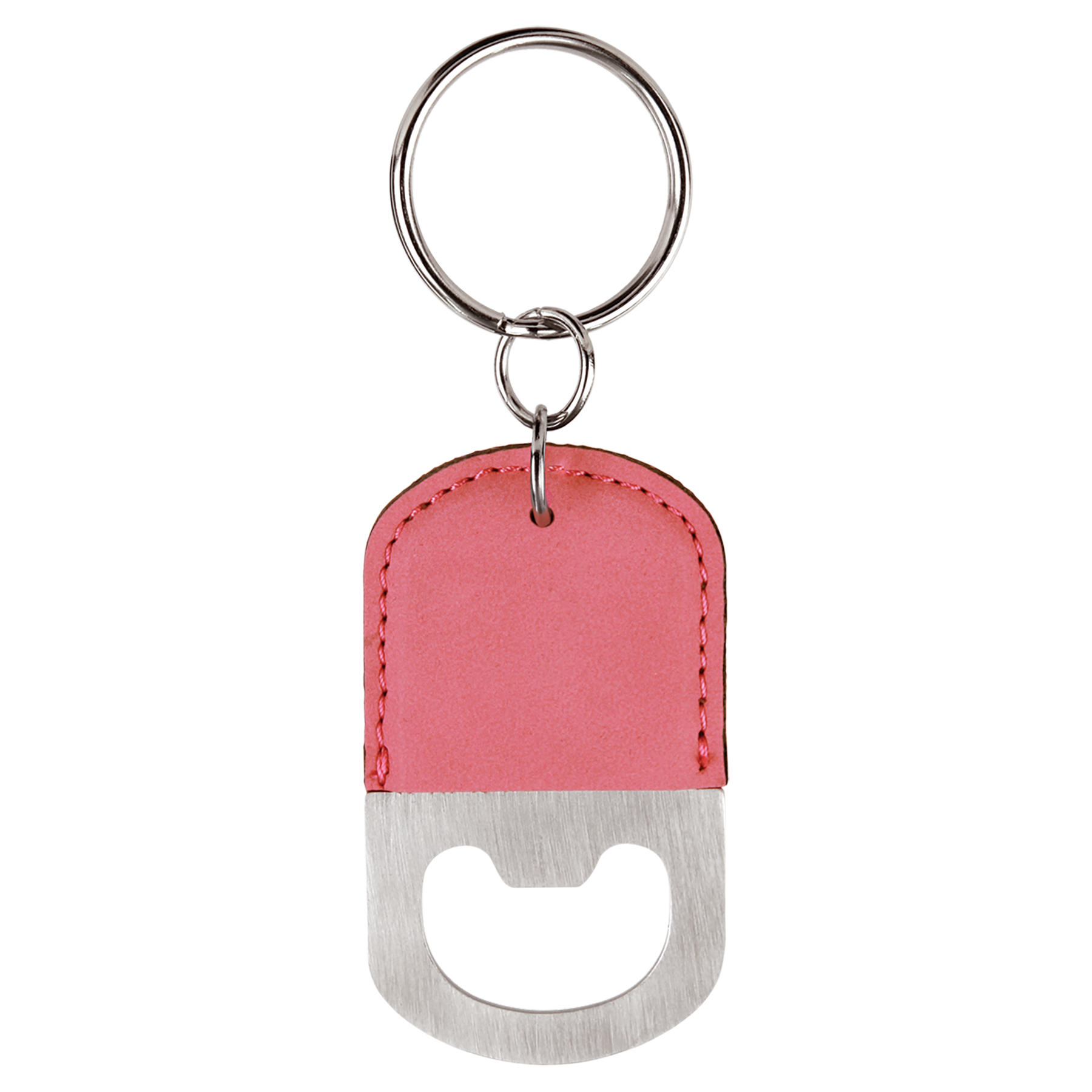 Oval Pink Leatherette Bottle Opener Keychain 2