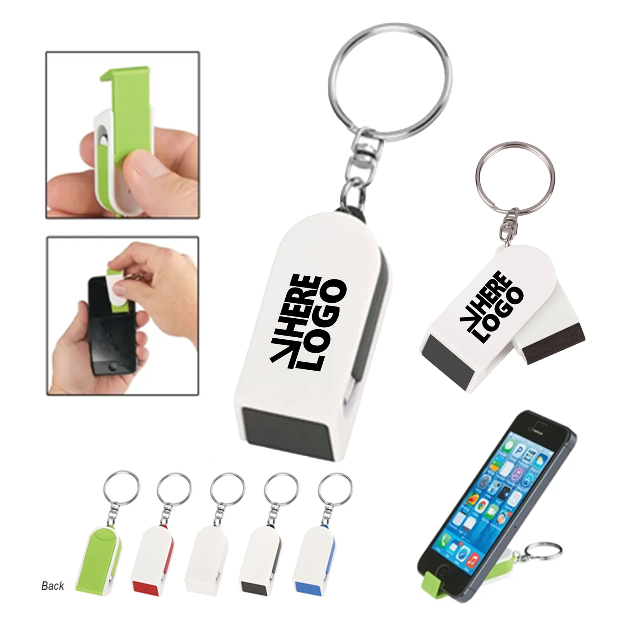 MOQ 20 Phone Stand Screen Cleaner Combo Keychain 1