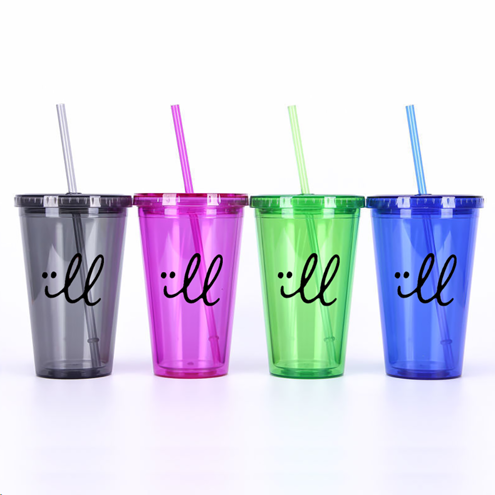 Double Plastic Cups with Lids and Straws 5