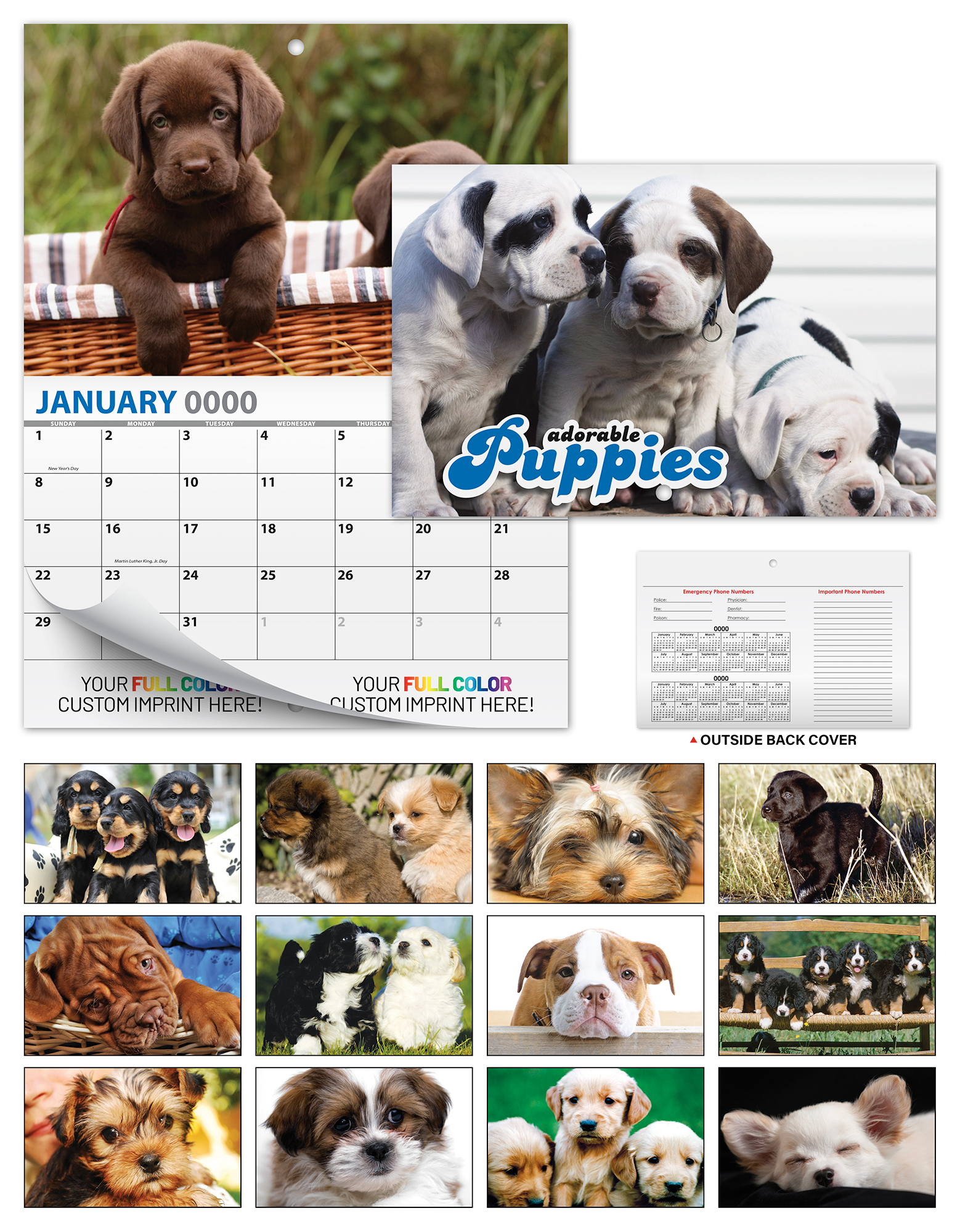 13 Month Mini Custom Photo Appointment Wall Calendar - PUPPIES 2