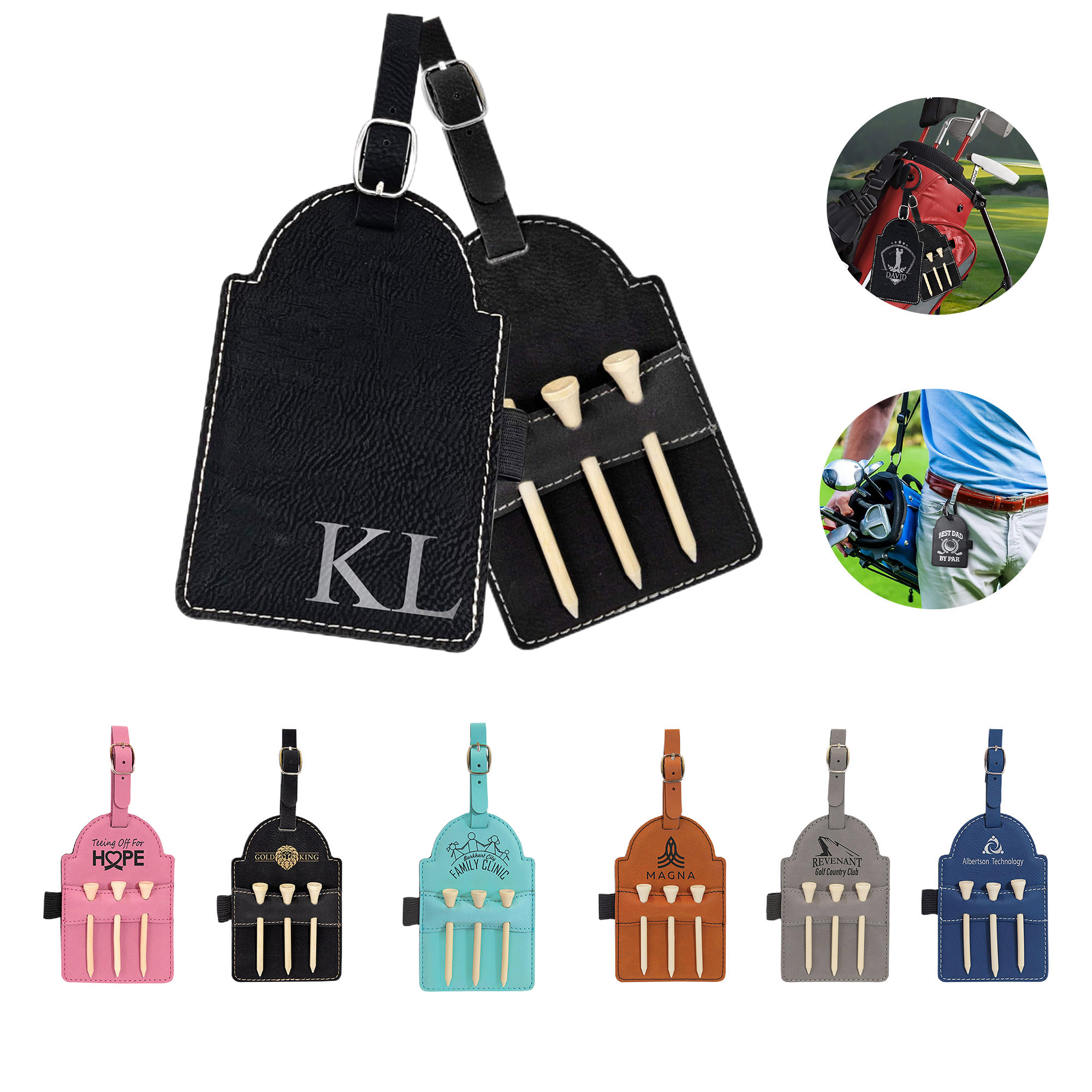 Leather Golf Bag Tag with 3 Tees Set 7