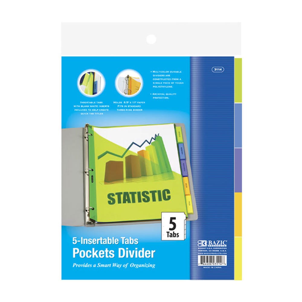 Index Dividers - 5 Count 3 Ring Reinforced Front Pockets Labels 2
