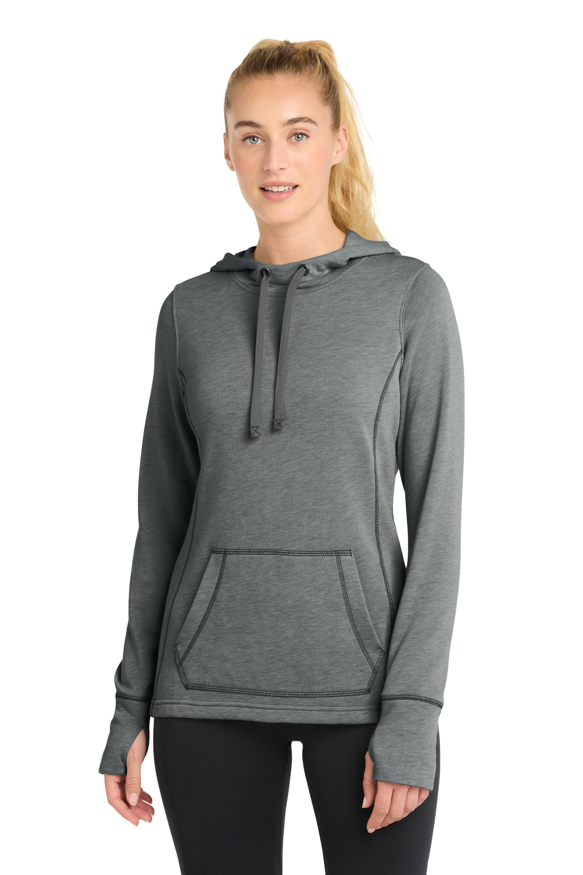 Sport-Tek Women's PosiCharge Tri-Blend Wicking Fleece Hooded Pullover. LST296, custom hoodie or sweatshirt with logo imprint 1