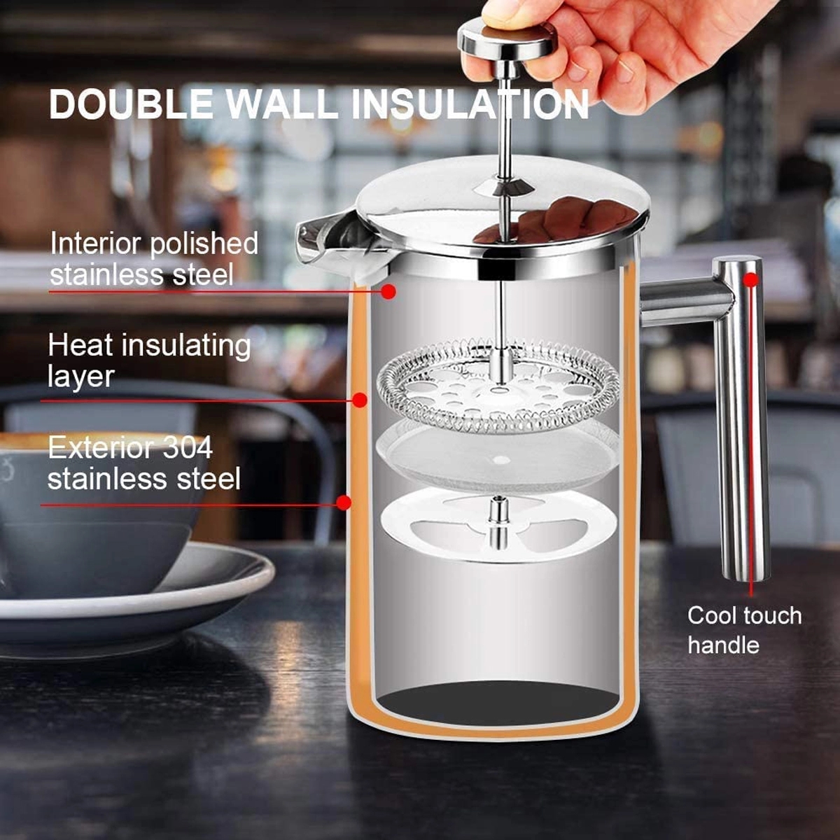 34Oz Stainless Steel French Press Coffee Maker 4
