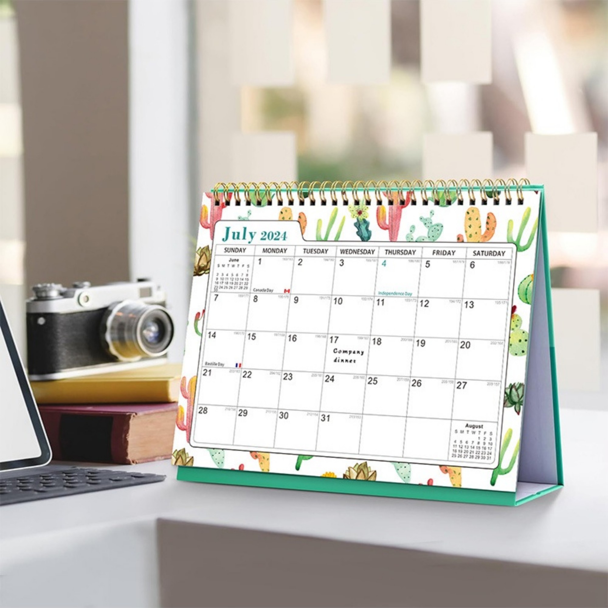 18 Months 8"*3"*7" Cactus Desk Calendar From Jan 2025 To June 2026 4