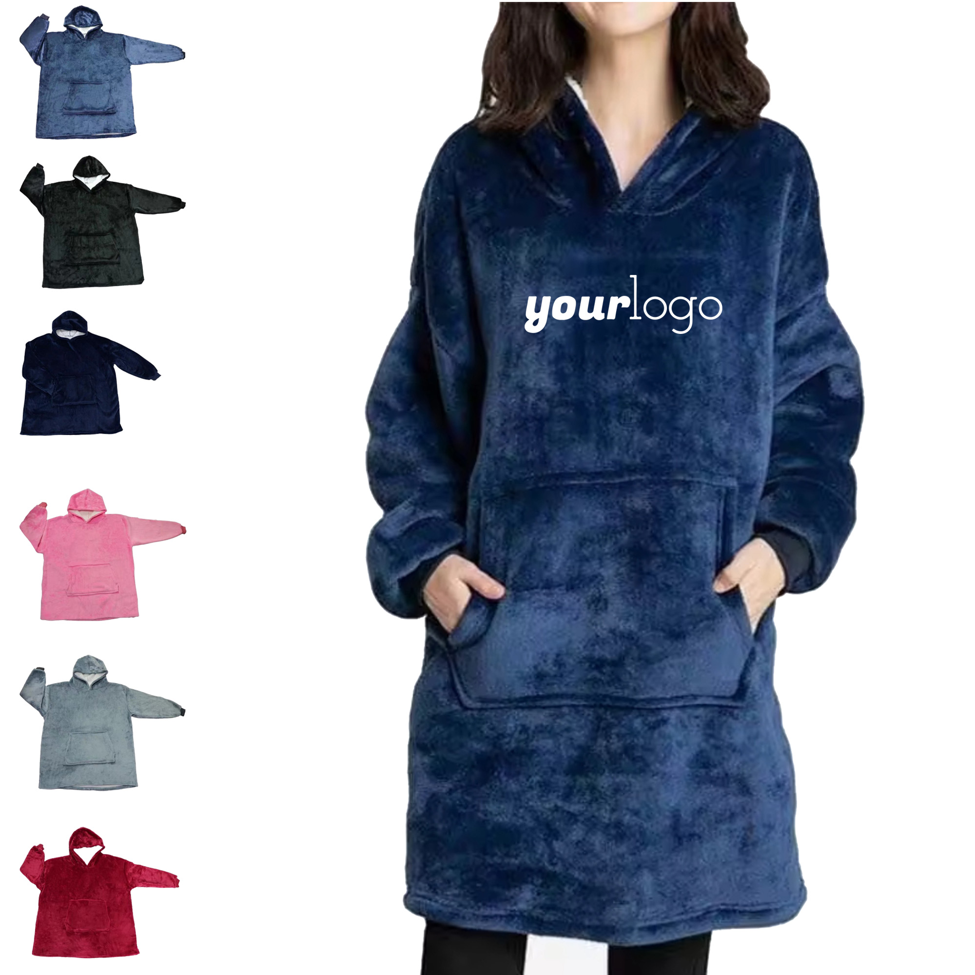 Flannel Fleece Sherpa Wearable Blanket Hoodie, custom hoodie or sweatshirt with logo imprint 6