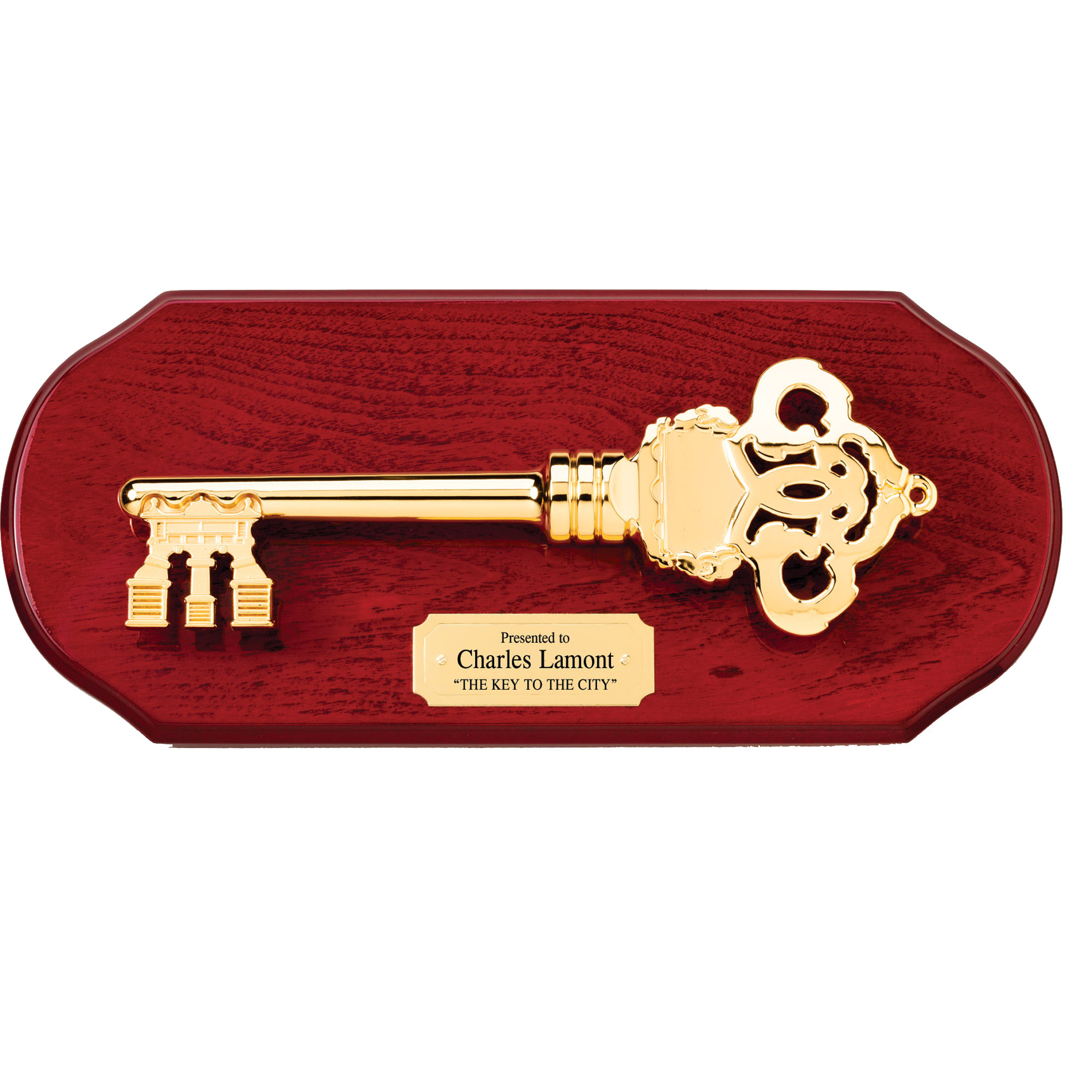 Cherry Finish Plaque with a Heavy Die Cast Key 2