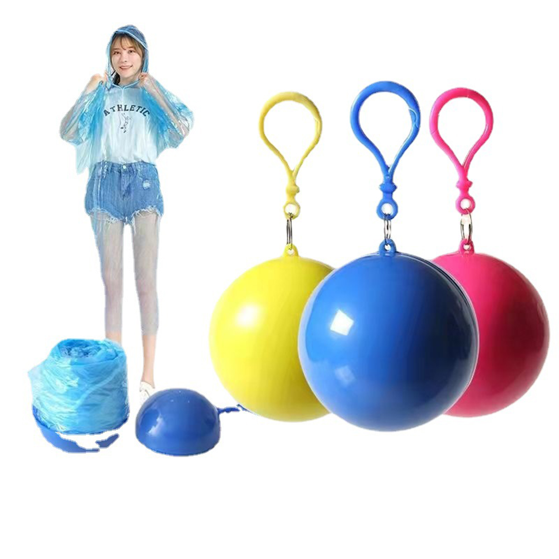 Disposable Clear Raincoat Ball With Keychain 2