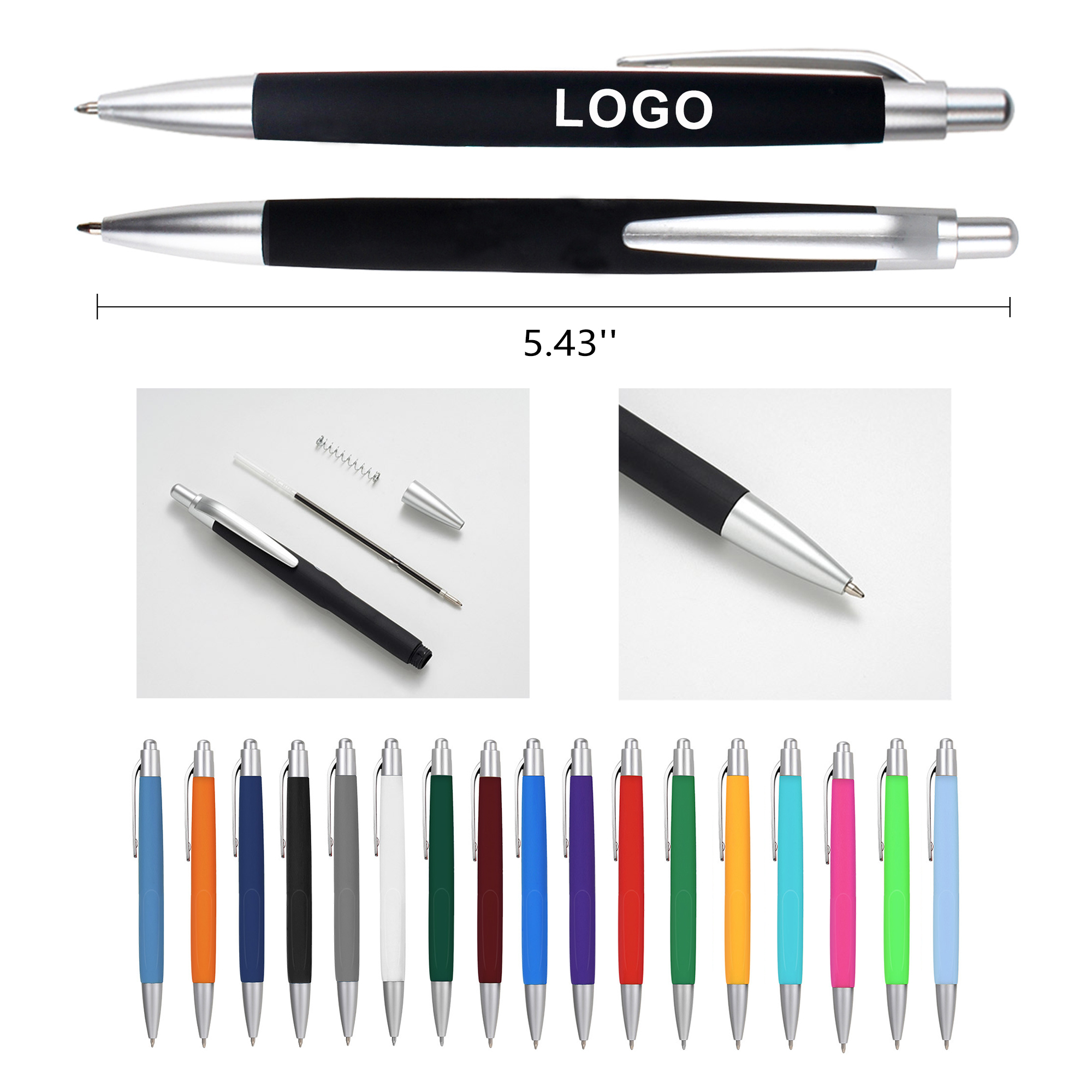 Custom Retractable 1 mm Black Ink Bright Color Ballpoint Pen 3