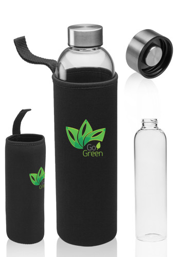 34 oz. Aarthus Glass Water Bottles with Carrying Pouch
