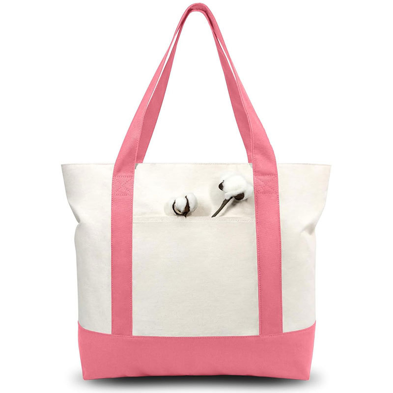 12 oz Cotton Canvas Zipper Boat Tote Bag W/ Front Pocket 4