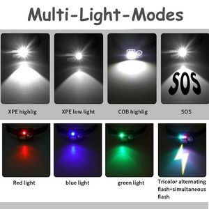 RGB Lights Sensitive Rechargeable Head Flashlight 19