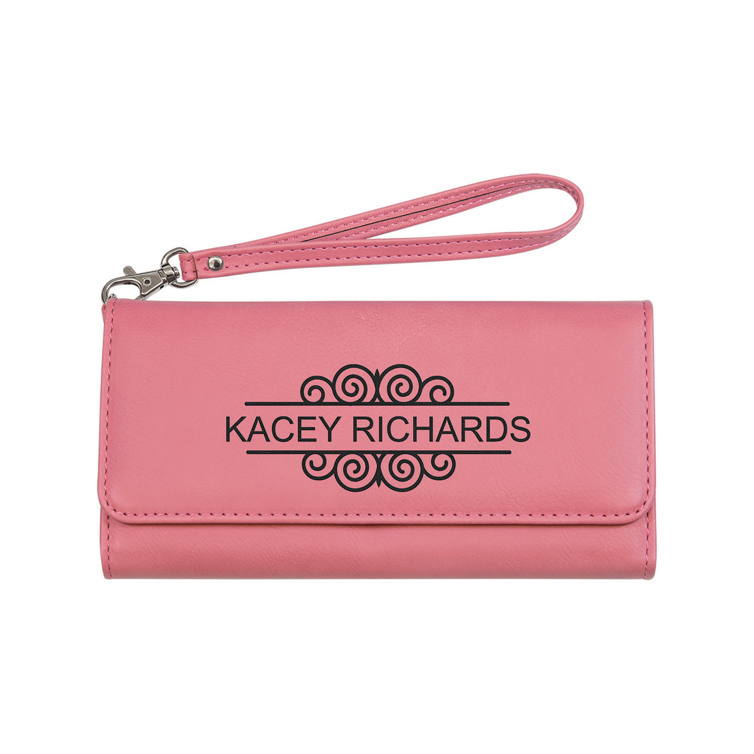 Pink Leatherette Wallet with Strap