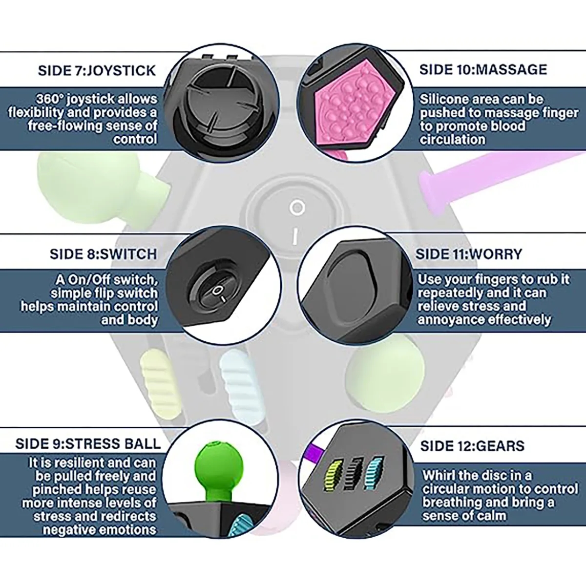 12 Sided Fidget Cube Relieves Stress Toys 4