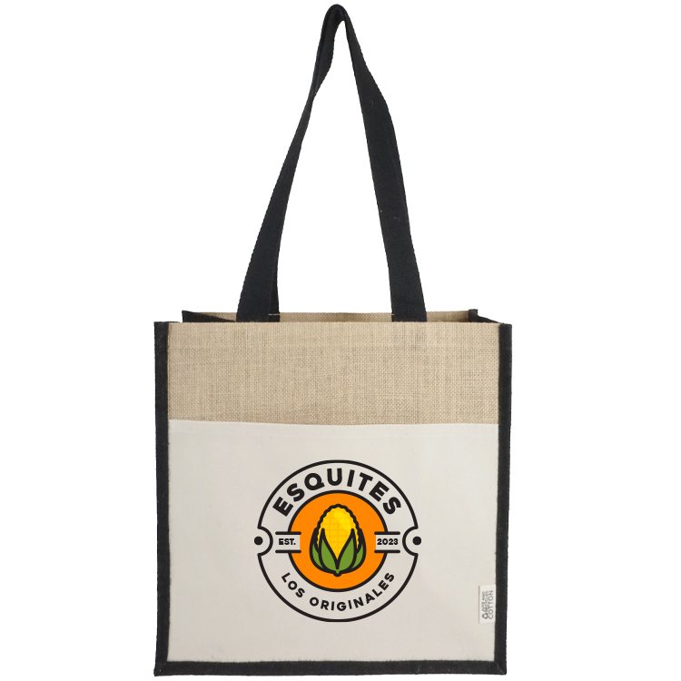 Miami Recycled Cotton Front Pocket Jute Tote, custom tote bag with logo imprint 23