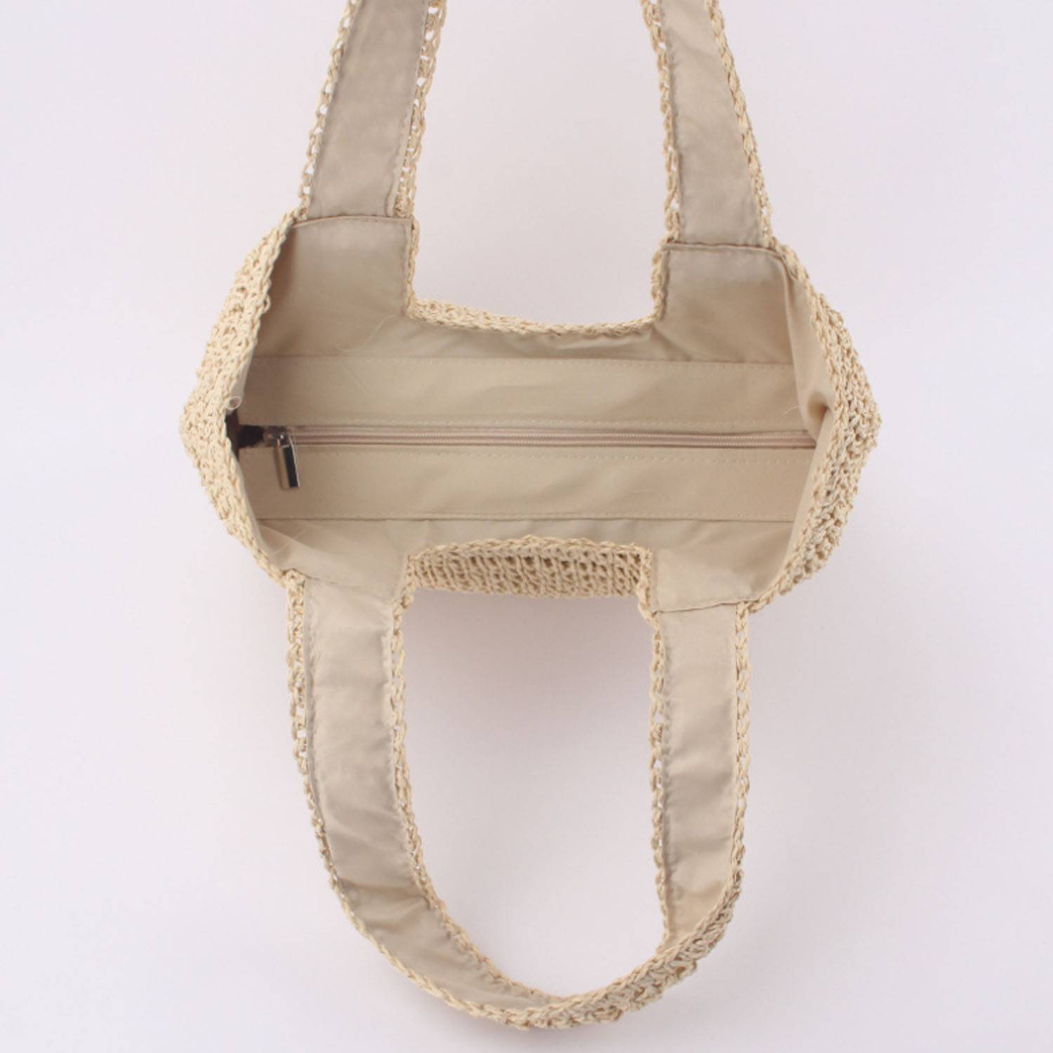 Handwoven Paper Rope Beach Tote Bag w/ Polyester Lining 6