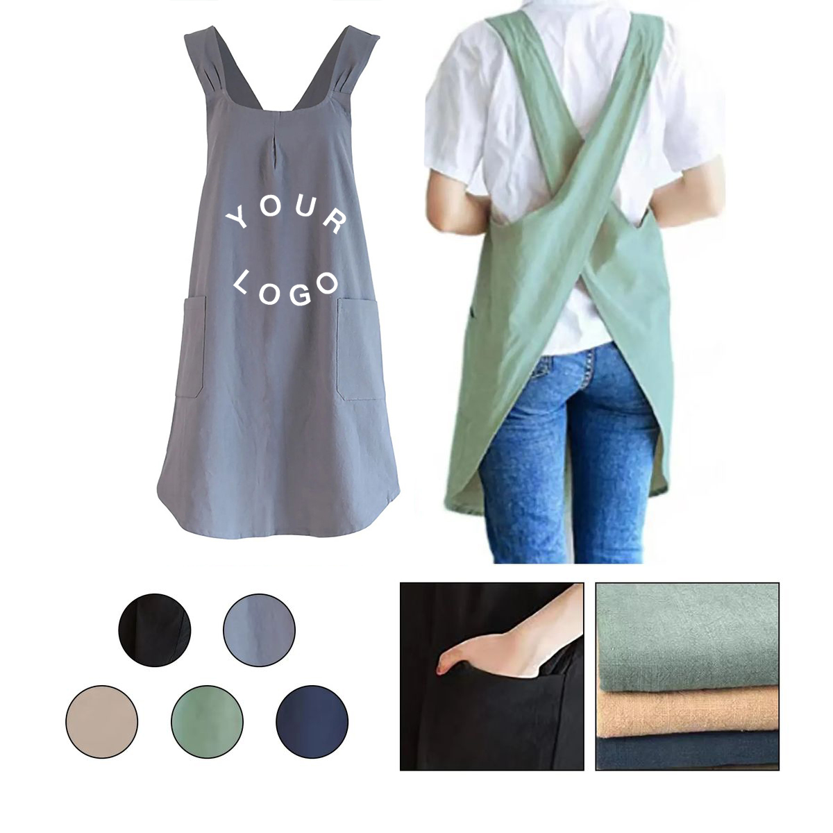 Cross Back Apron with Dual Pockets for Kitchen or Garden 3
