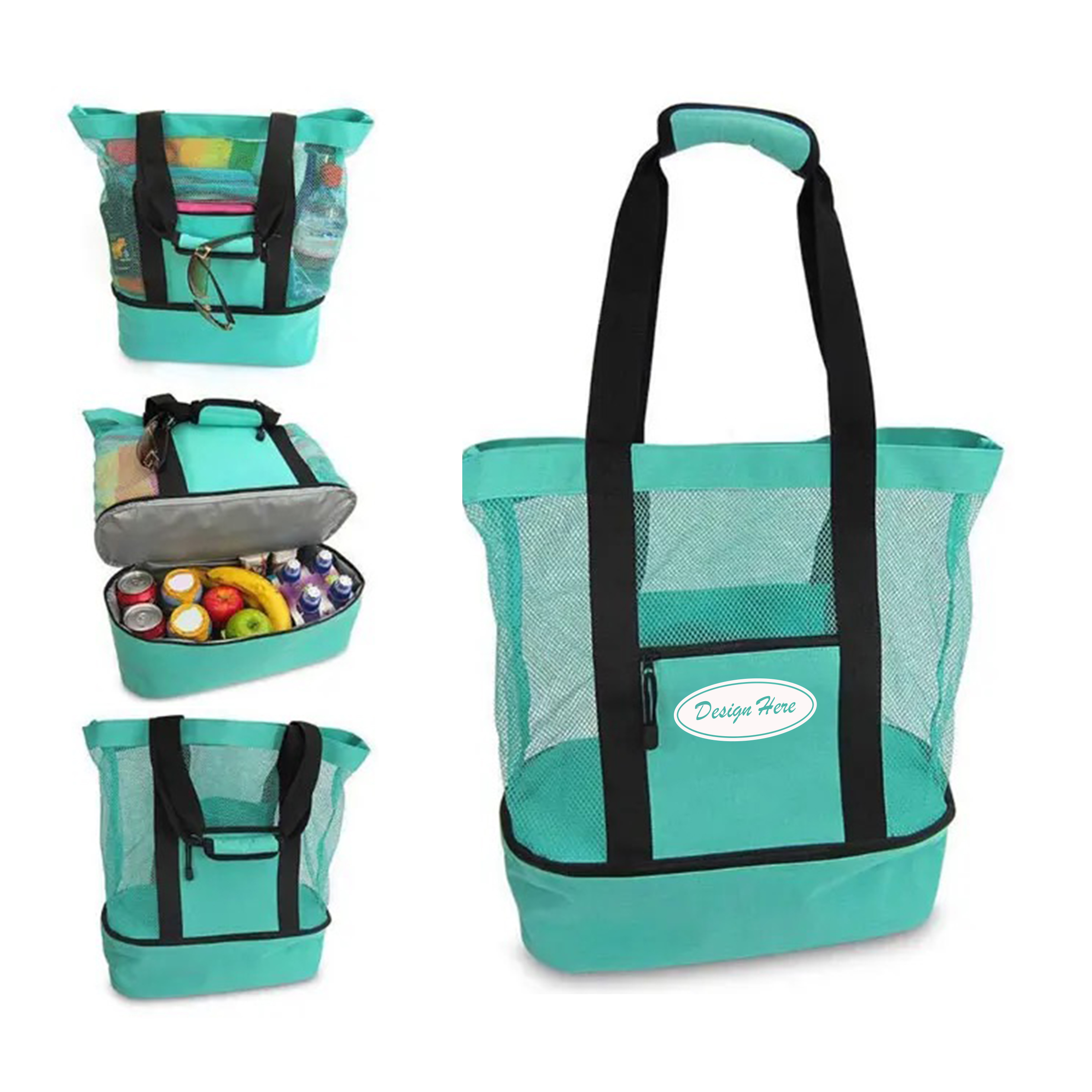 Mesh Beach Tote with Built-In Cooler Compartment 3