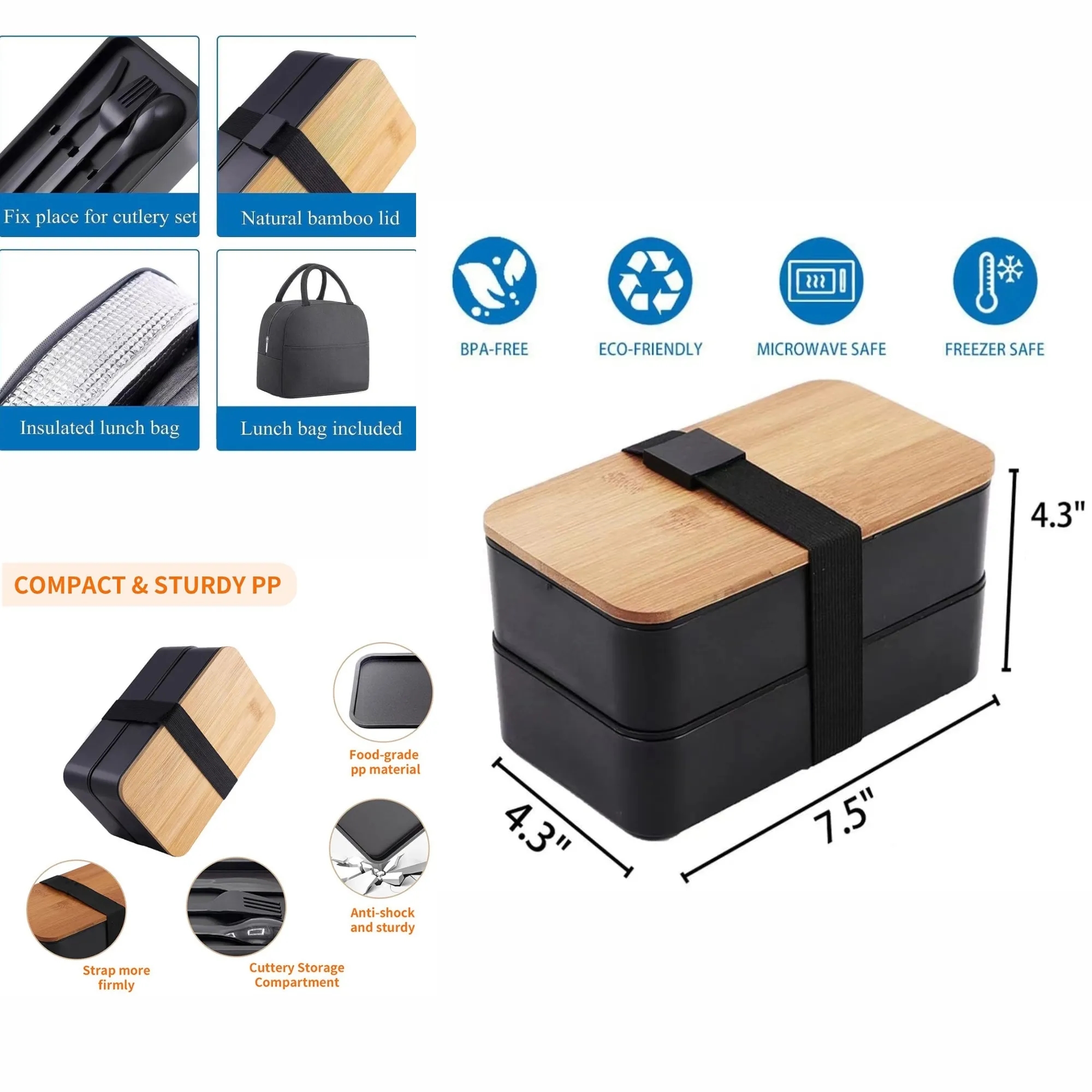 Wheat Straw Double-Layer Bento Box With Bamboo Lid 5