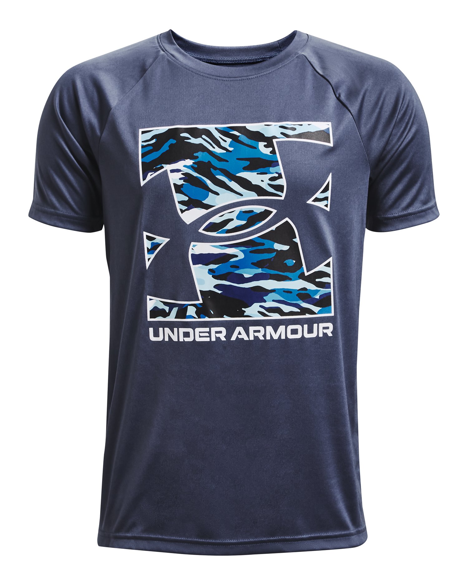 Boys' UA Tech Box Logo Camo Short Sleeve 1