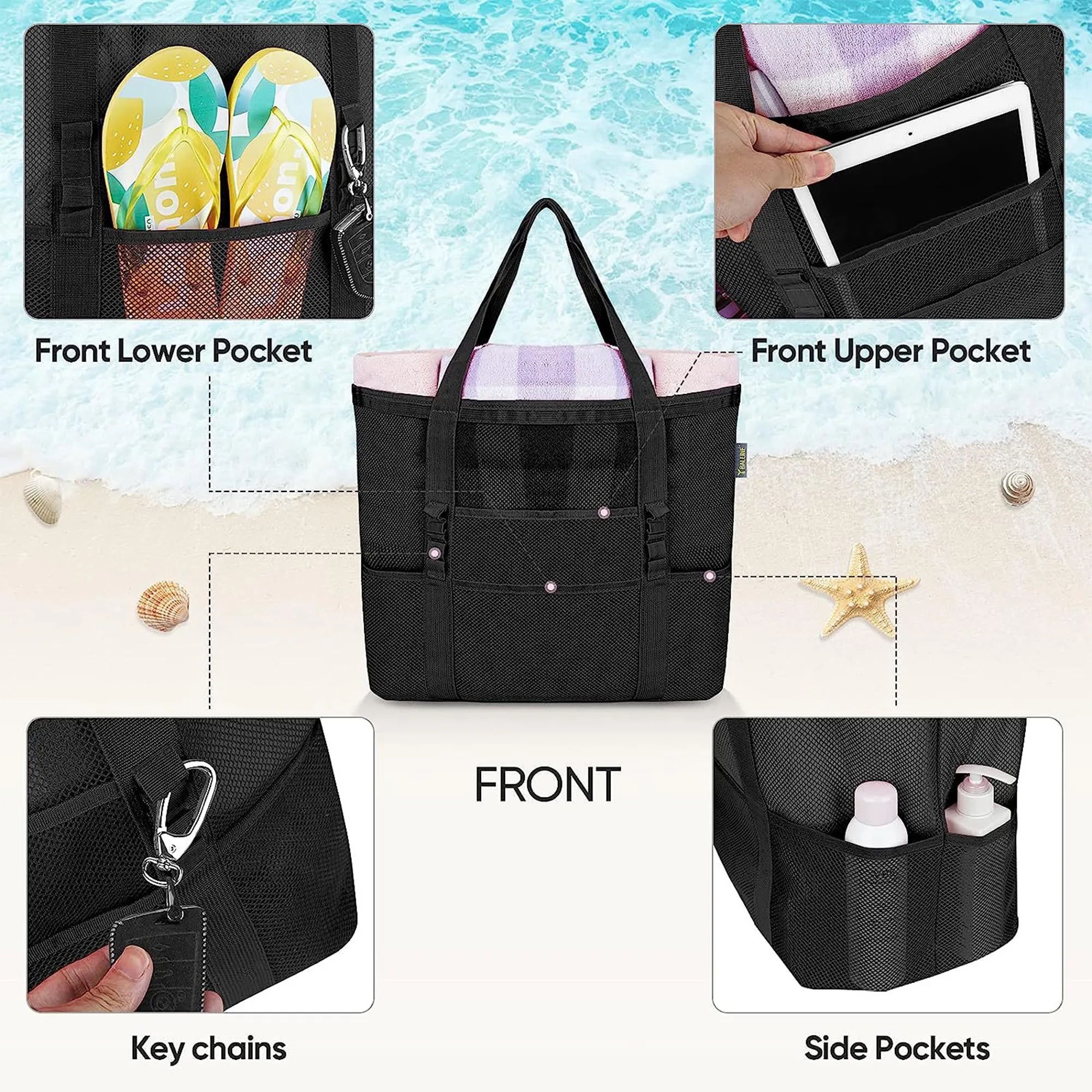 Beach Mesh Bag, custom tote bag with logo imprint 4