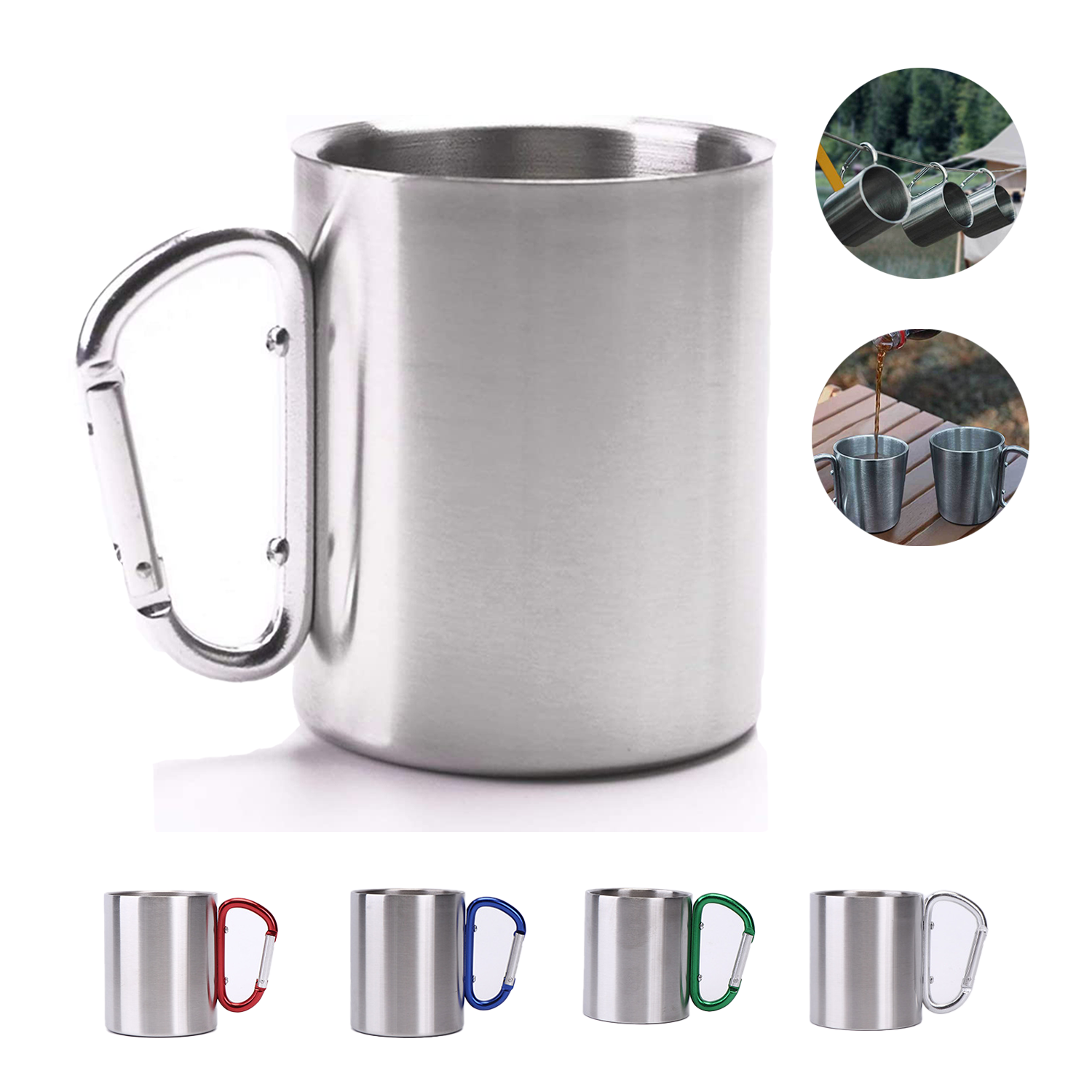 10 Oz. Stainless Steel Coffee Camping Mug W/Carabiner Handle 1
