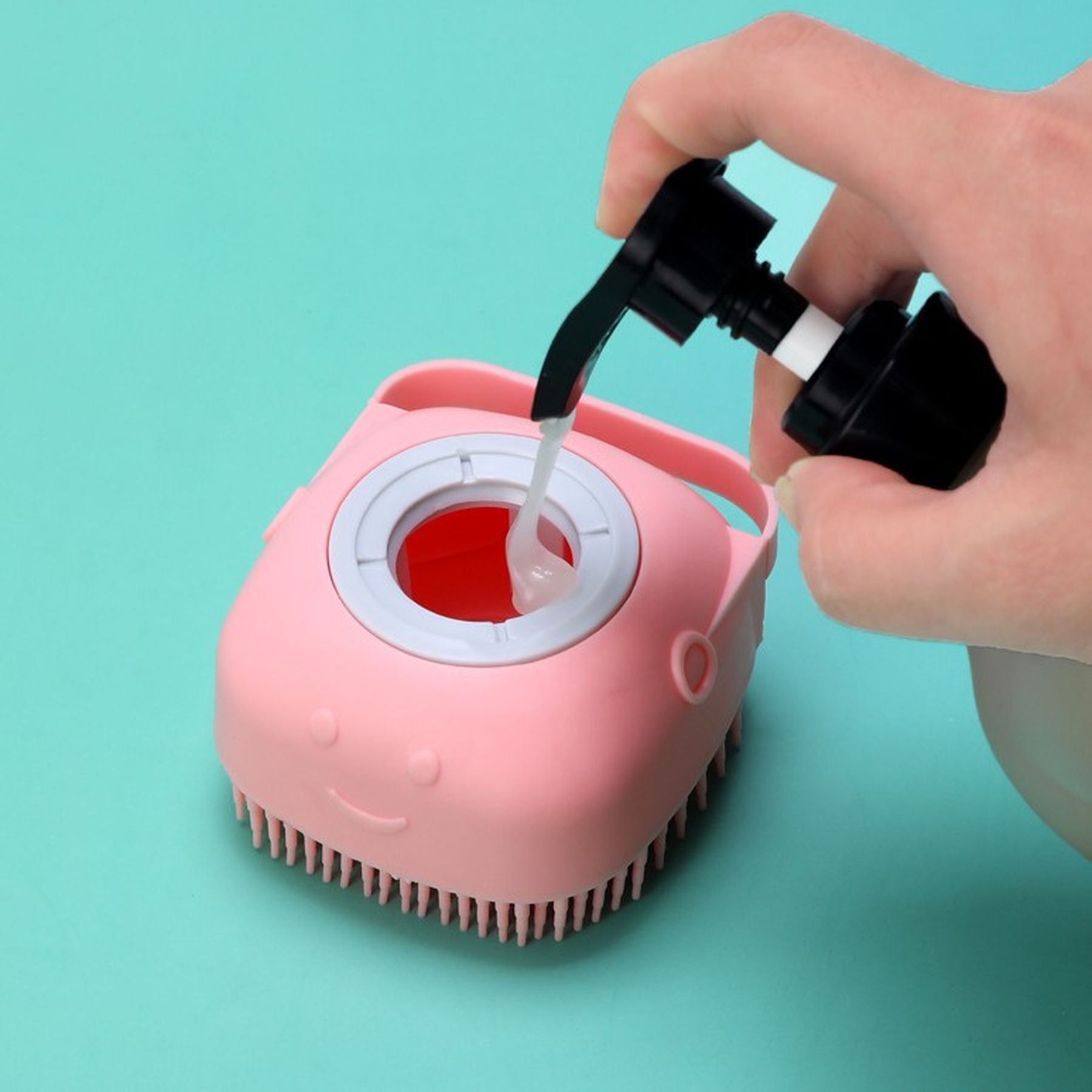 Pet Bath Silicone Brush With Soap And Shampoo Dispenser 14