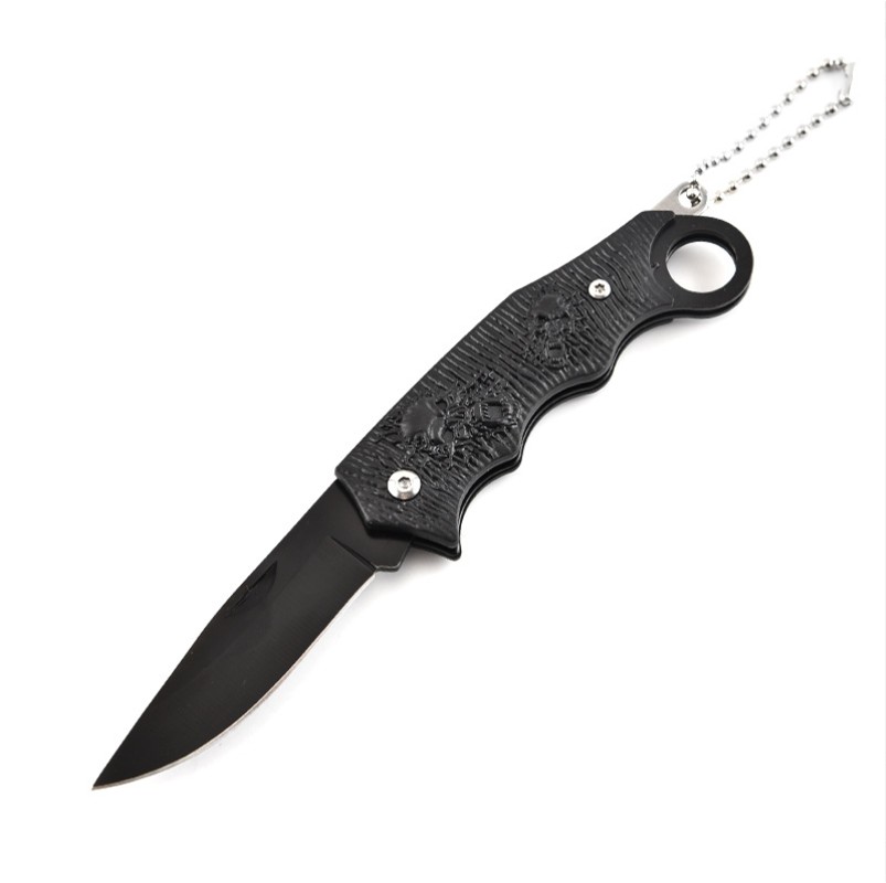Skull Pattern Stainless Steel Folding Pocket Knife with Key Ring 2