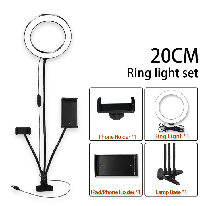 3 in1 desktop selfie light microphone phone holder kit 3