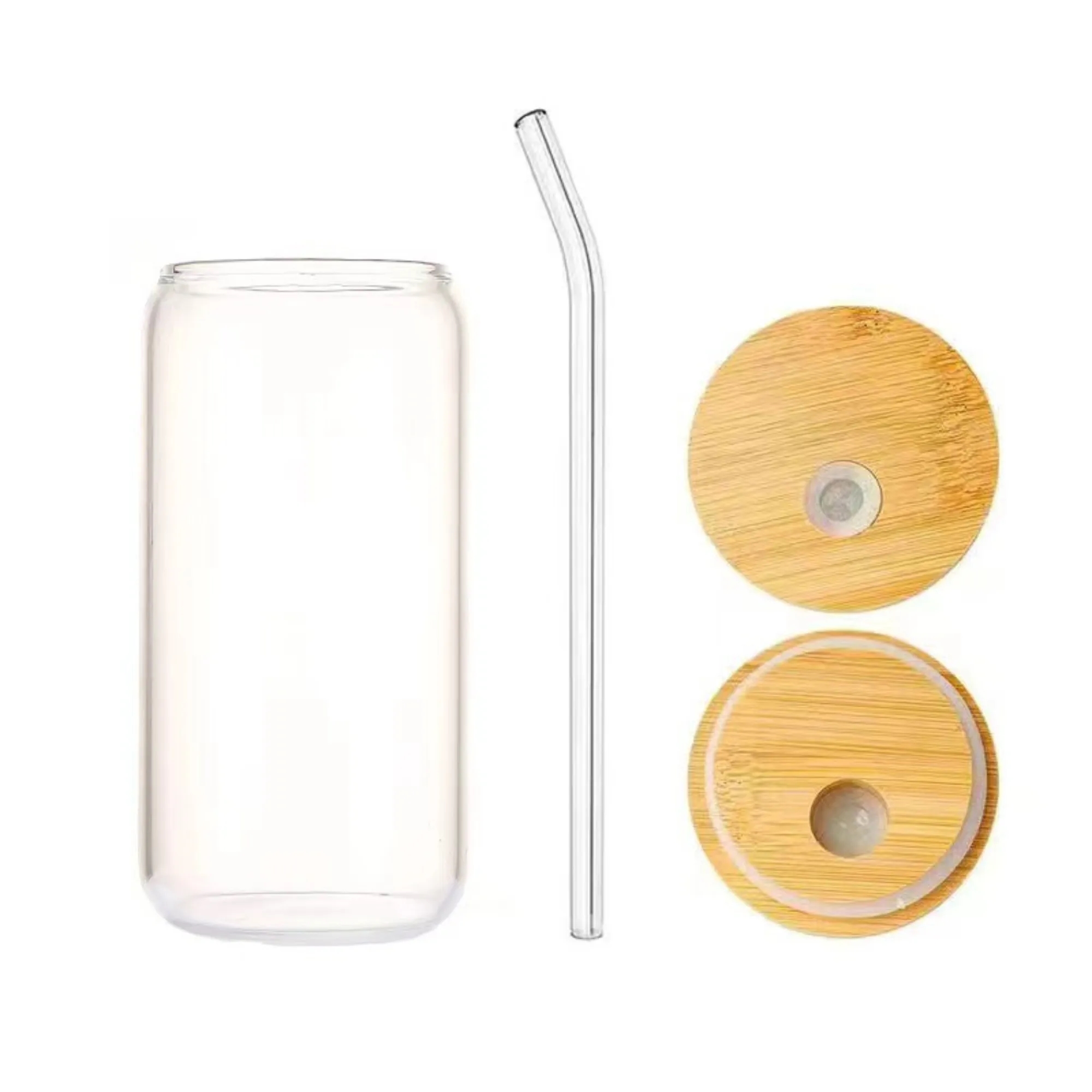 4-Piece Glass Cup Set With Bamboo Straw And Lid, With Brush 3