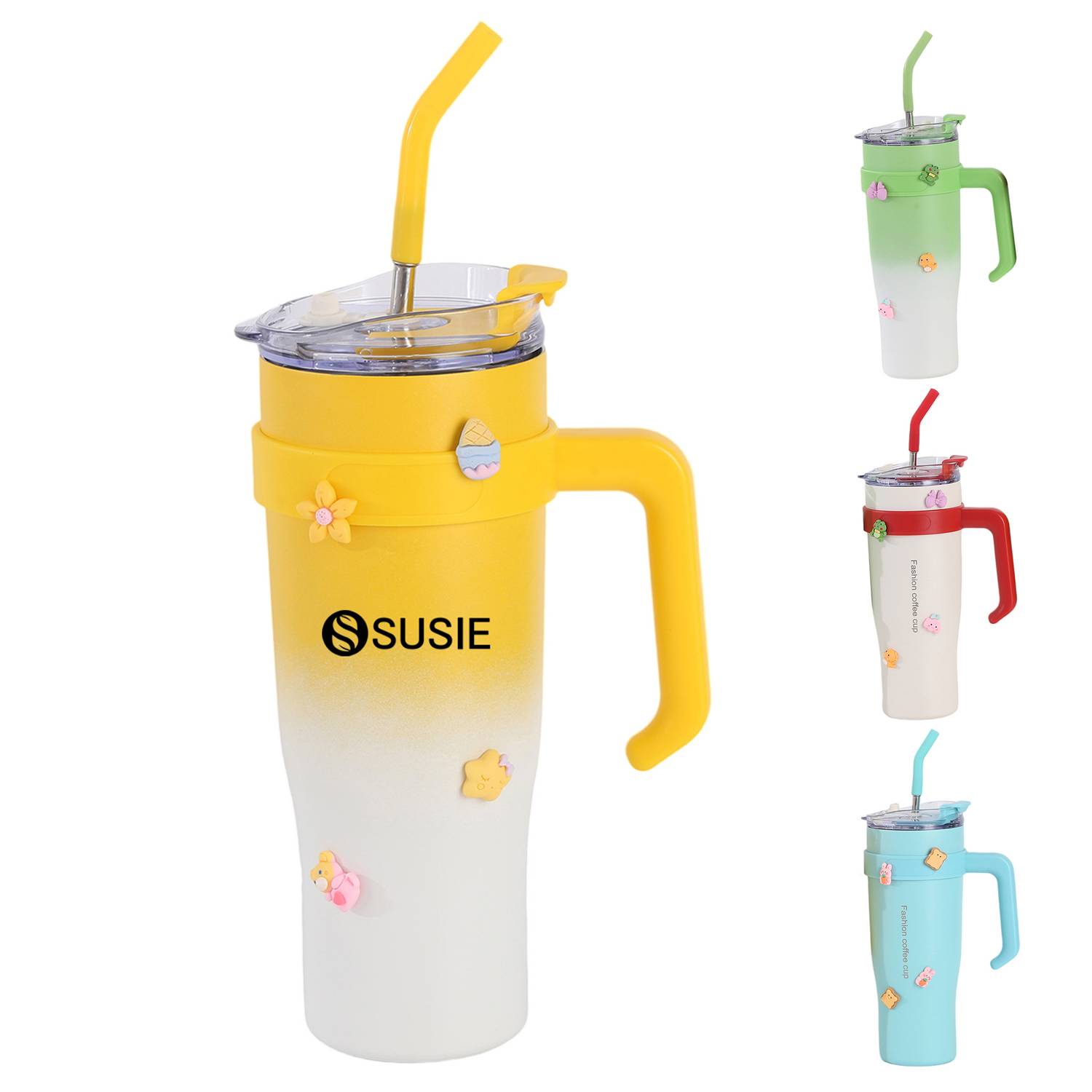 Stainless Steel Insulated Mug Tumbler With Handle Straw