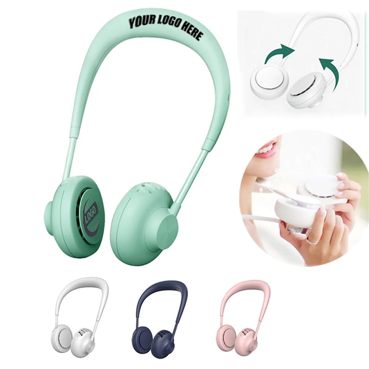 3 Wind Speed USB Rechargeable Leafless Hanging Neck Fan 6