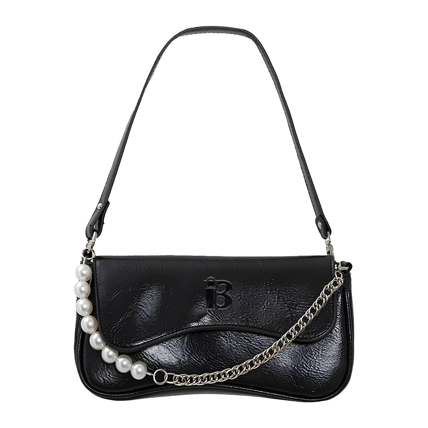 PU Leather Fashion Chain Pearl Shoulder Tote Bag 2