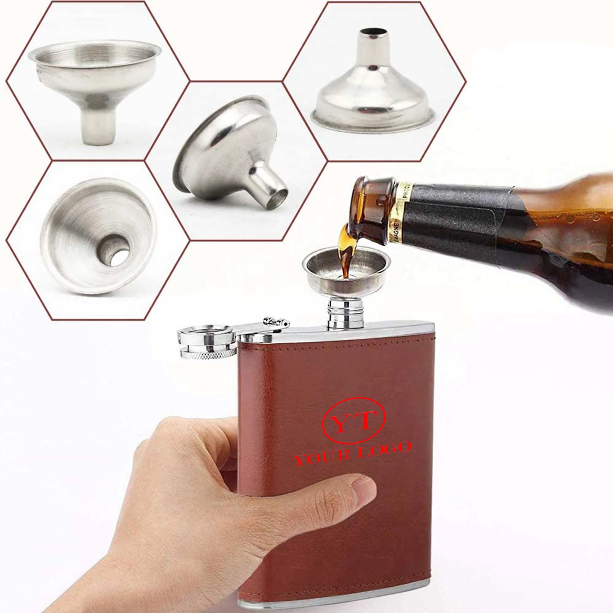 8oz Pocket Whiskey Liquor Leather Wrapped Flask 2