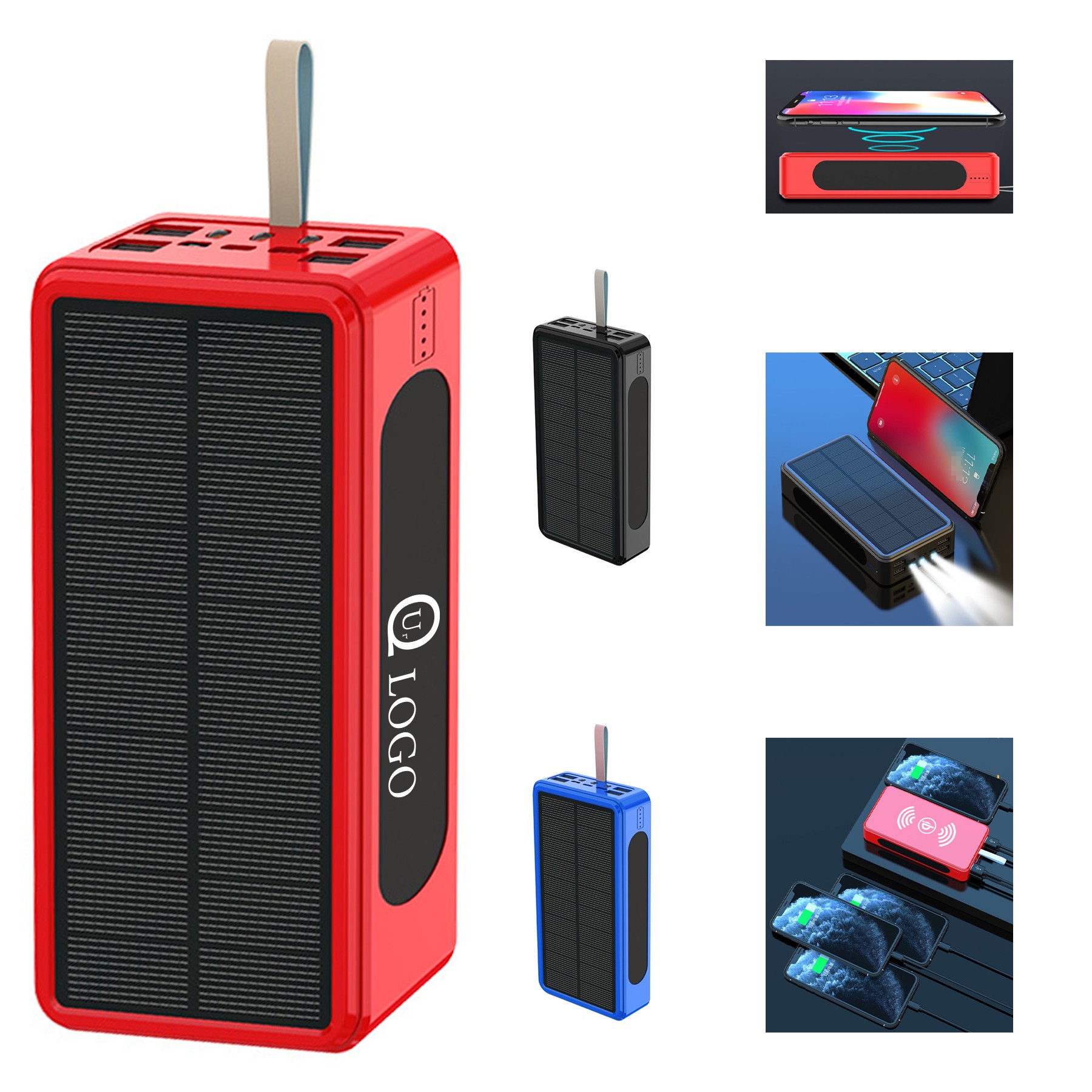 20000Mah Wireless Charging Solar Power Bank Flashlight