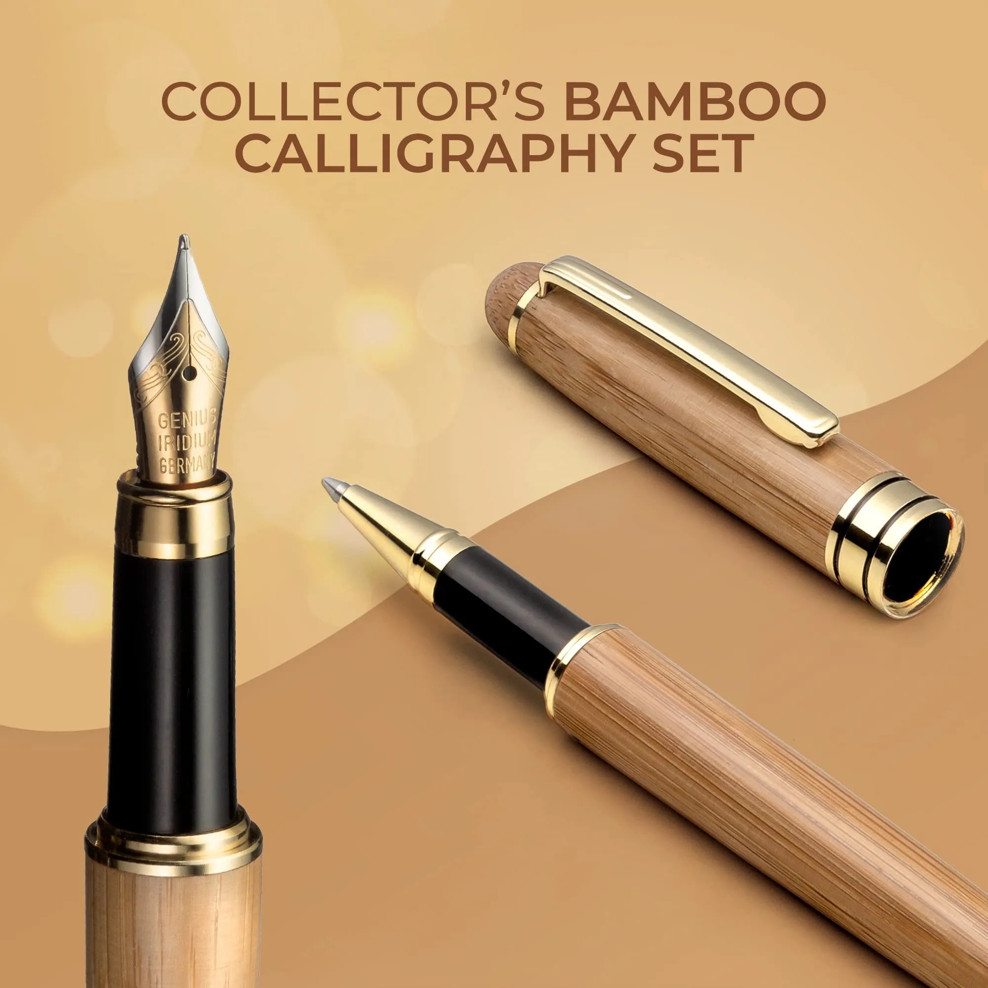 Bamboo Fountain/Rollerball Pen Set with Gift Case 2