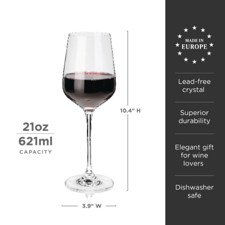 Viski® Reserve Inez Crystal Bordeaux Glass, set of 4 7