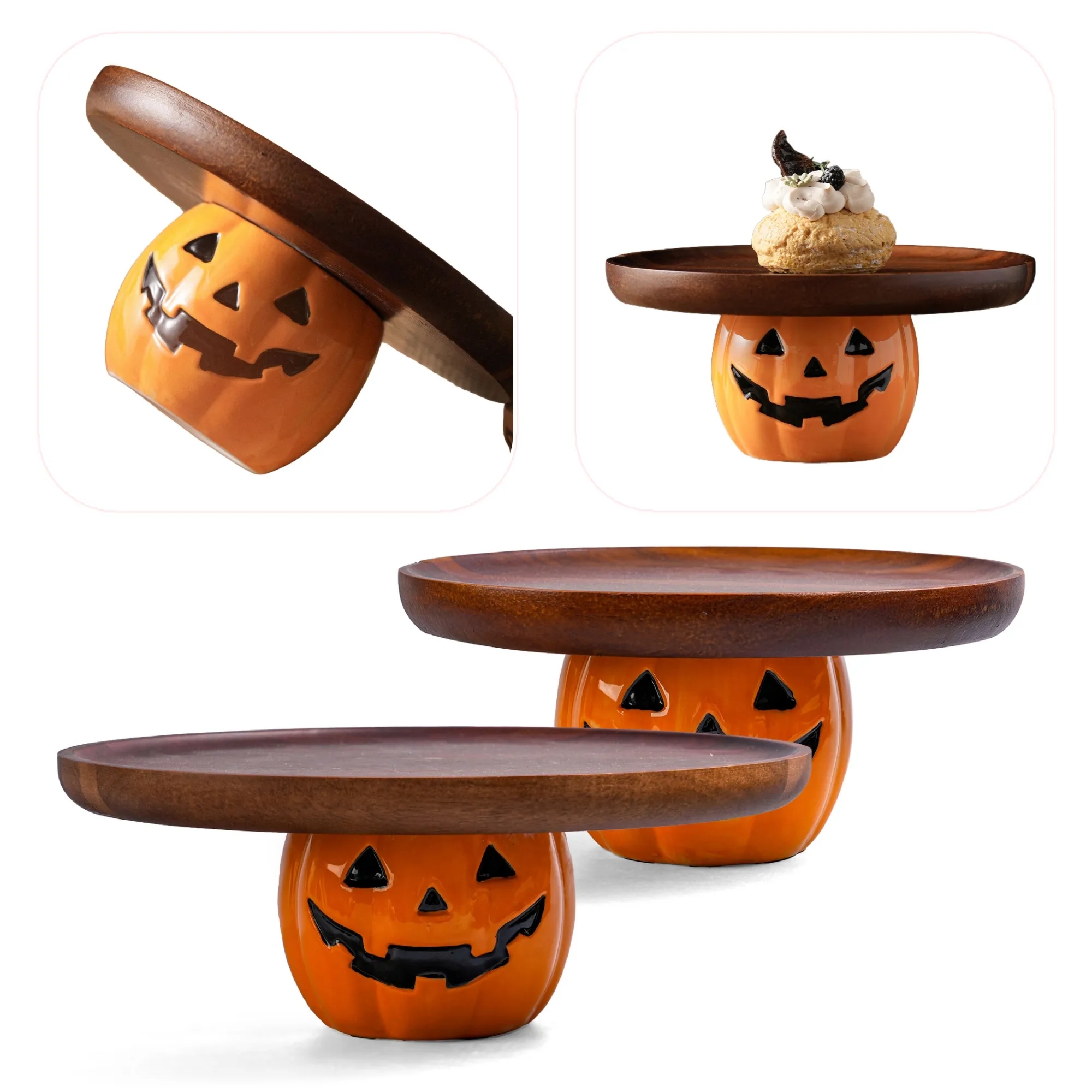 Halloween Pumpkin Wood Cake Stand Tray 2