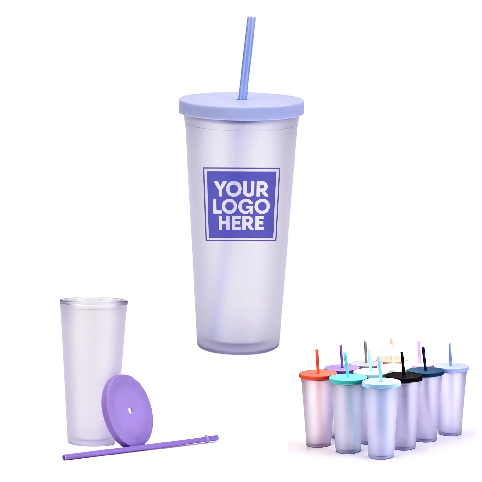 700ml Plastic Double Wall Cup with Straw and Lid 1