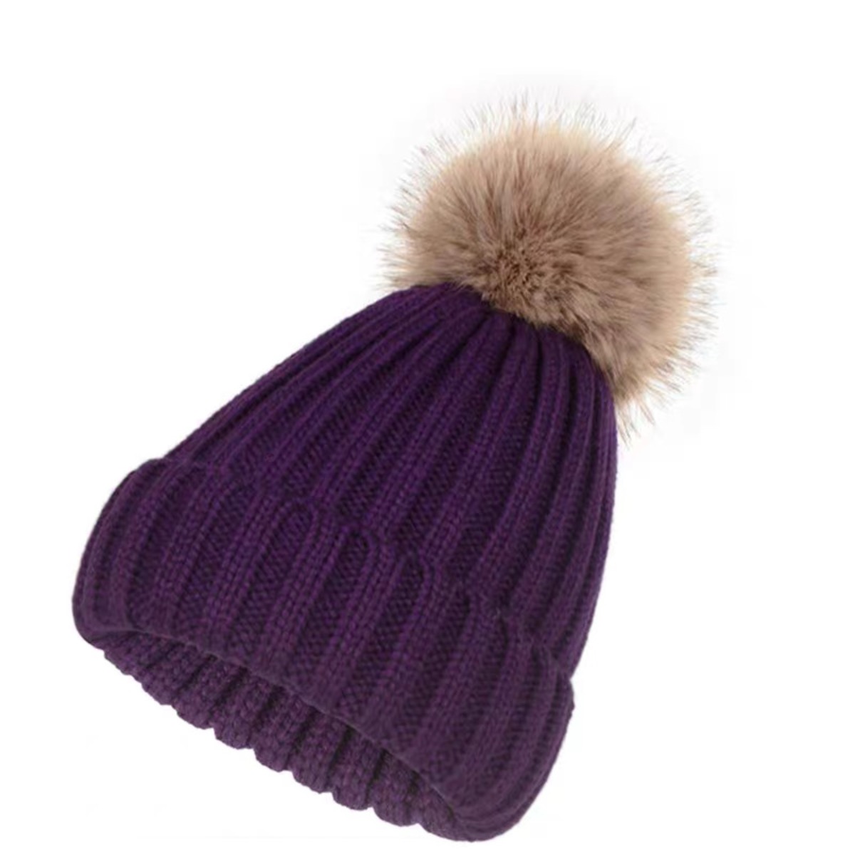 Warm Winter Beanie with Faux Fur Pompom and Fleece Lining 6